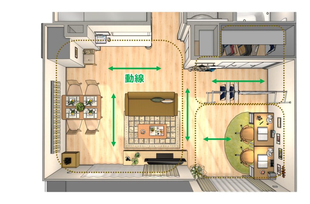 片づく部屋のつくり方、動線は空間ごとに確保