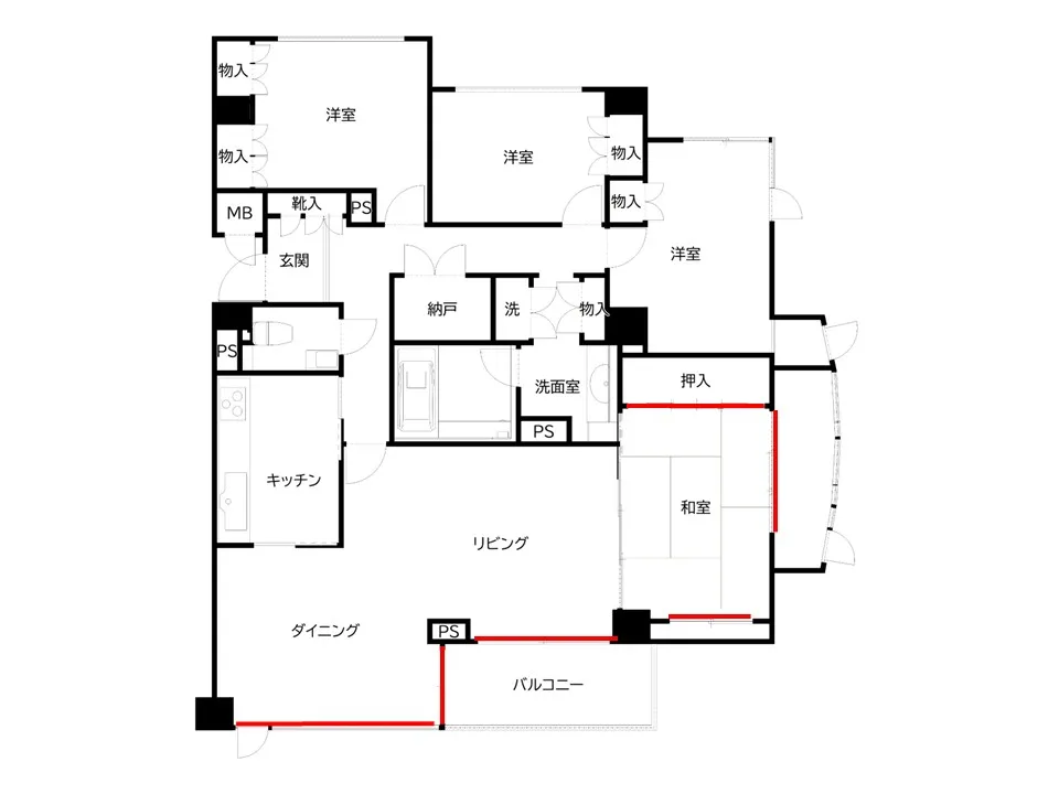 窓が多く、散らかりやすいリビングの間取り例｜一級建築士が指摘する片づかない家