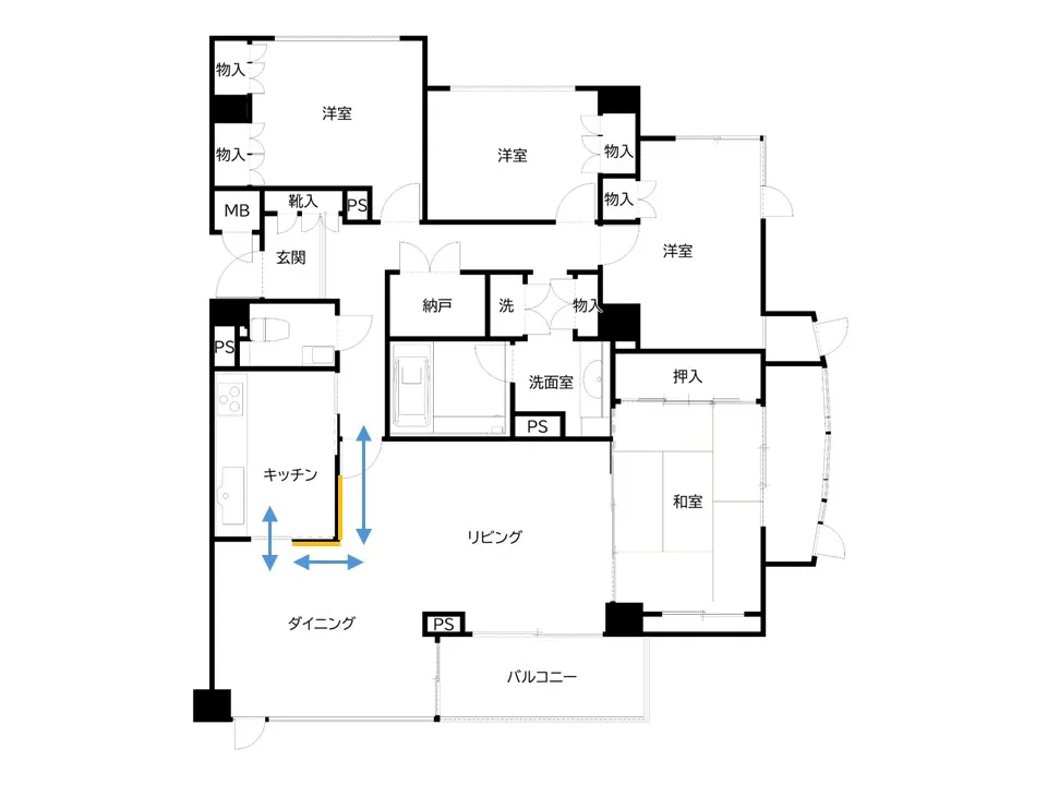 動線にぶつかるため家具が置けない例｜一級建築士が指摘する片づかない家