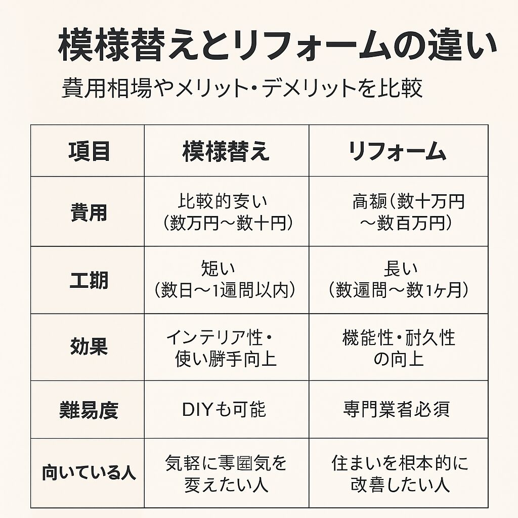 模様替えとリフォームの違いとは？費用相場とメリット・デメリットを徹底比較